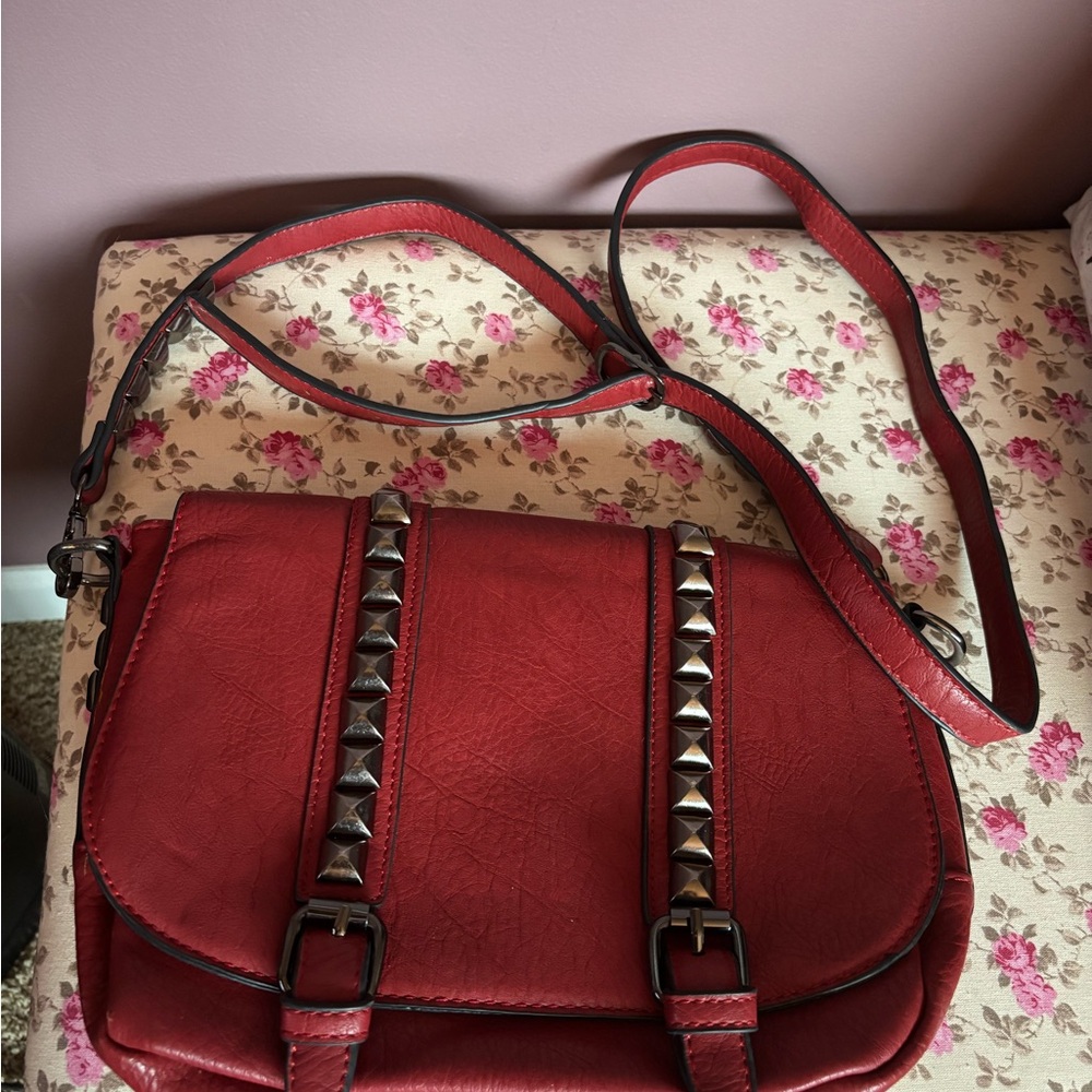 Red Studded Crossbody Bag